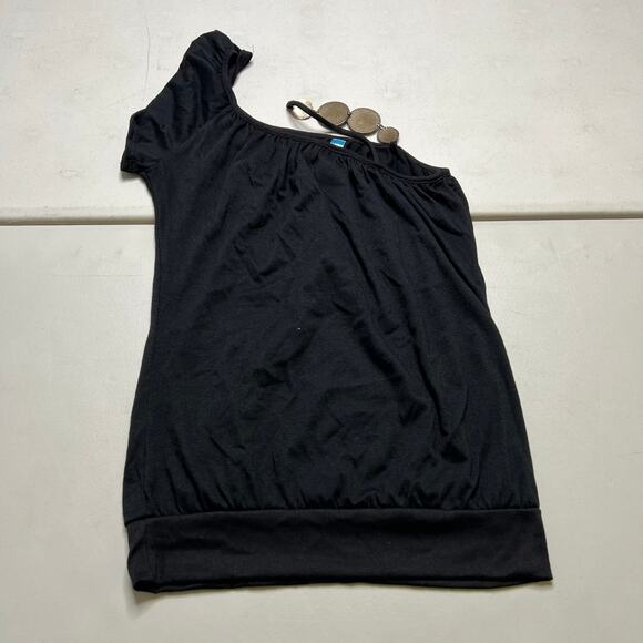 Annabelle One Shoulder Black Top Beaded Strap Metallic Floral Print Women Small - Picture 8 of 10